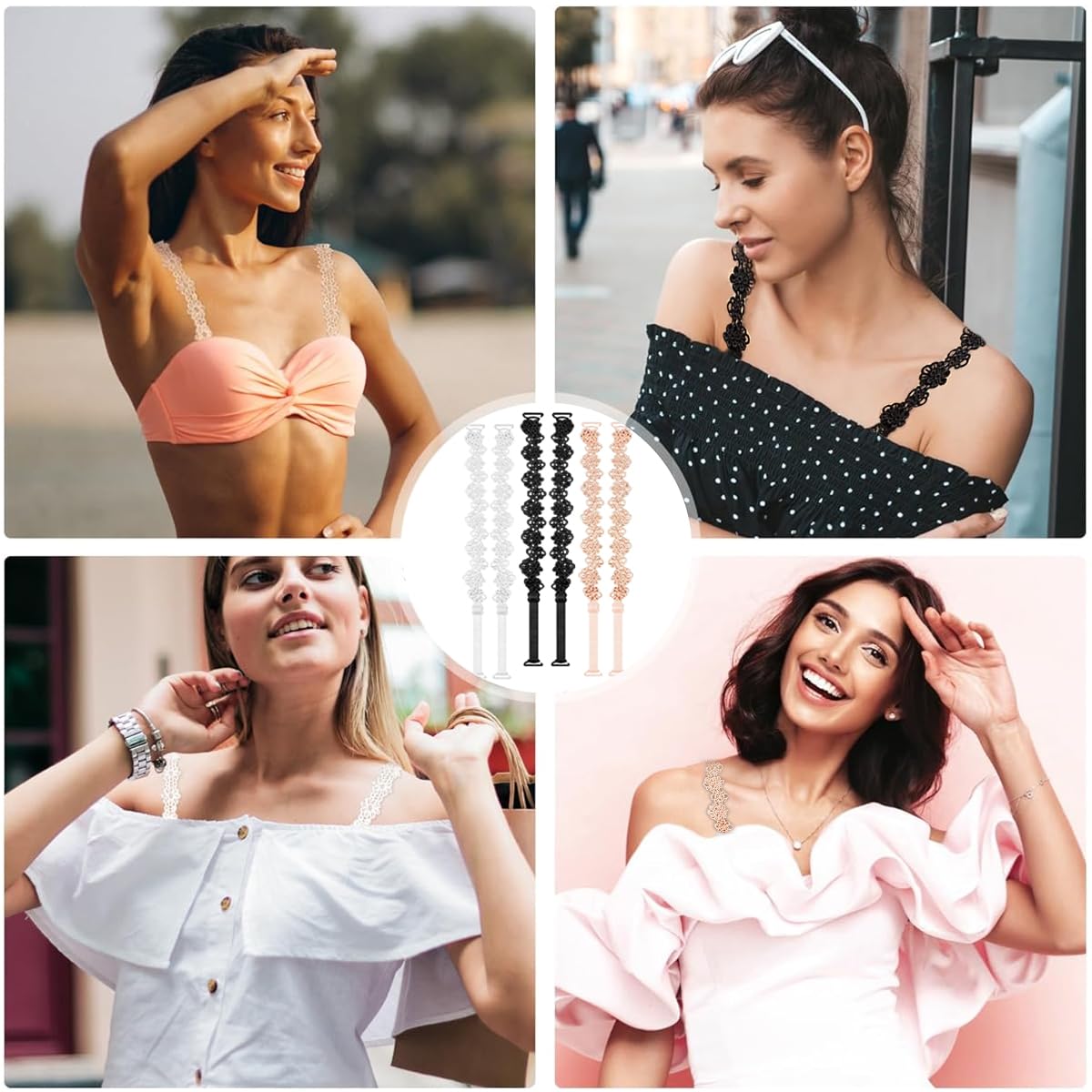 MAYCREATE 3 Pairs Bra Straps for Women, Stretchy Flower Lace Bra Strap, Adjustable Slim Underwear Strap, Replacement Shoulder Detachable Bra Straps for Strapless Dress Multicolour MAYCREATE 3 Pairs Bra Straps for Women, Stretchy Flower Lace Bra Strap, Adjustable Slim Underwear Strap, Replacement Shoulder Detachable Bra Straps for Strapless Dress Multicolour